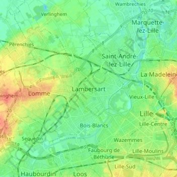 Carte topographique Lambersart, altitude, relief