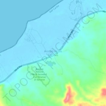 Carte topographique Arroyo de las Canoas, altitude, relief