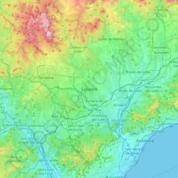 Carte topographique Sabadell, altitude, relief