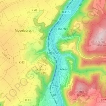 Carte topographique Kattenes, altitude, relief