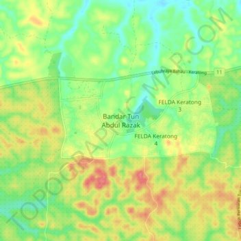 Carte topographique Bandar Tun Abdul Razak, altitude, relief