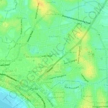 Carte topographique Sibounheuang, altitude, relief