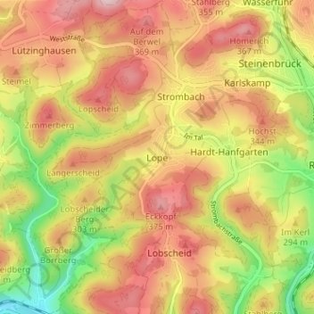 Carte topographique Lope, altitude, relief