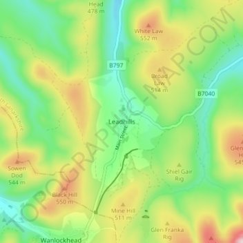 Carte topographique Leadhills, altitude, relief