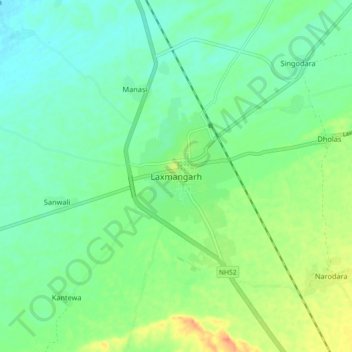 Carte topographique Laxmangarh, altitude, relief