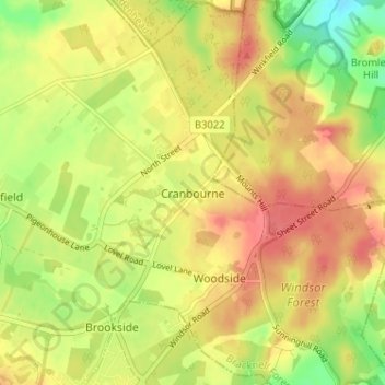 Carte topographique Cranbourne, altitude, relief