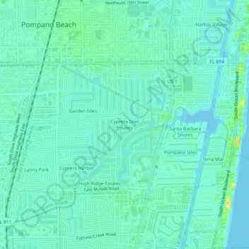 Carte topographique Cypress Isles Estates, altitude, relief