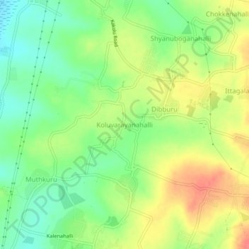 Carte topographique Koluvarayanahalli, altitude, relief