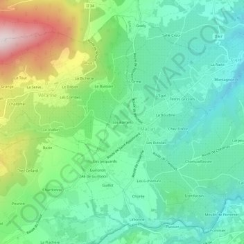 Carte topographique Les Barges, altitude, relief