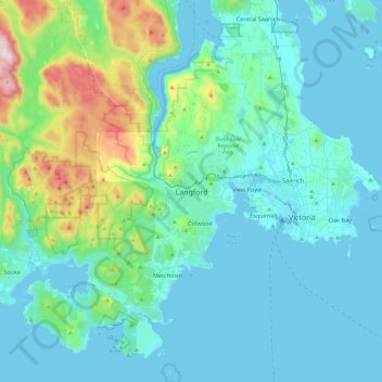 Carte topographique Langford, altitude, relief