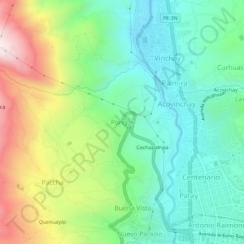 Carte topographique Pongor, altitude, relief