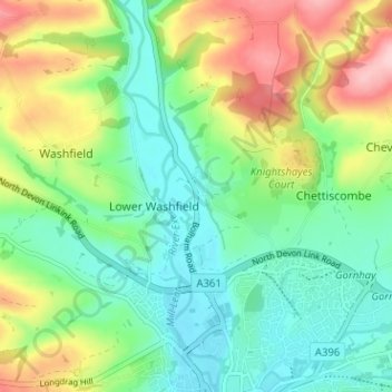 Carte topographique Bolham, altitude, relief