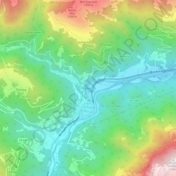 Carte topographique Borganza, altitude, relief