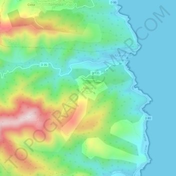 Carte topographique Meria, altitude, relief