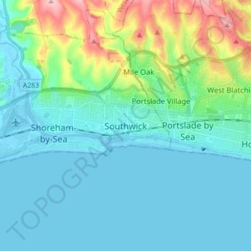 Carte topographique Southwick, altitude, relief