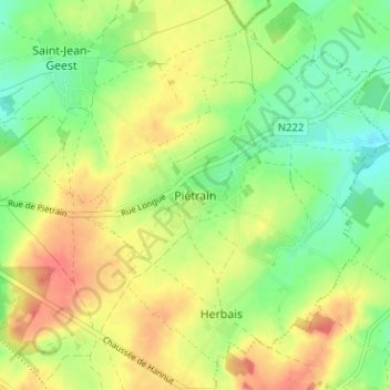 Carte topographique Piétrain, altitude, relief