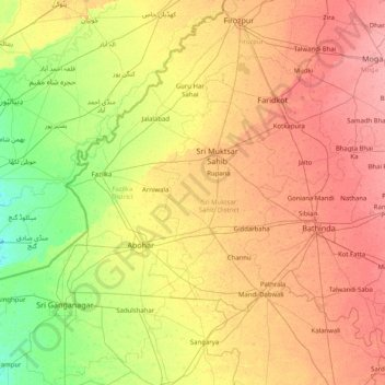Carte topographique Firozpur, altitude, relief