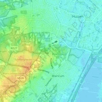 Carte topographique Huizerhoogt, altitude, relief
