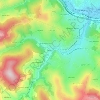 Carte topographique Gantillon, altitude, relief
