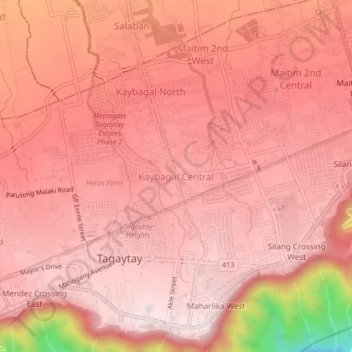 Carte topographique Kaybagal Central, altitude, relief