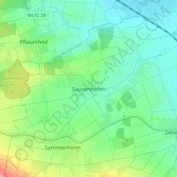 Carte topographique Sausenhofen, altitude, relief