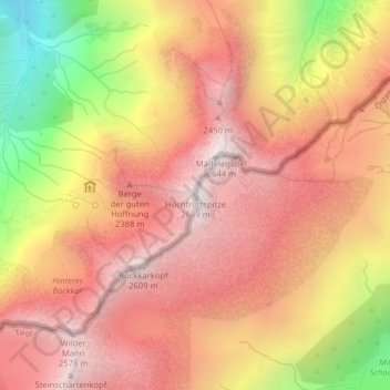 Carte topographique Hochfrottspitze, altitude, relief
