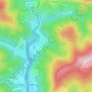 Carte topographique Orosa, altitude, relief