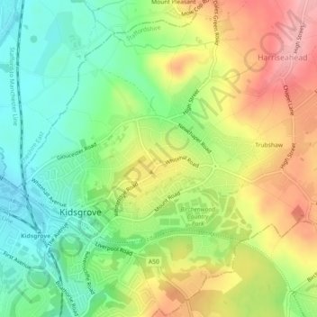 Carte topographique Whitehill, altitude, relief