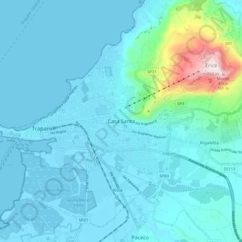Carte topographique Casa Santa, altitude, relief
