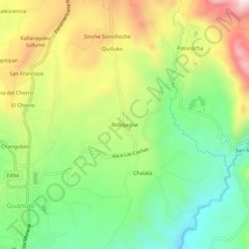 Carte topographique Ibilligagua, altitude, relief
