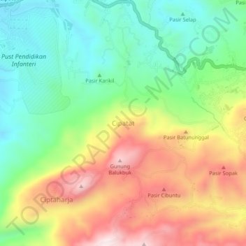 Carte topographique Cipatat, altitude, relief