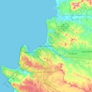 Carte topographique Viña del Mar, altitude, relief