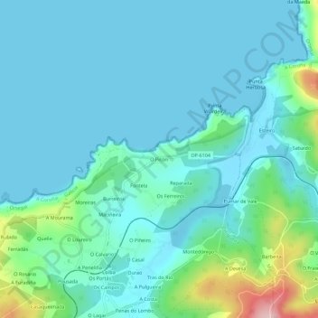 Carte topographique O Picón, altitude, relief