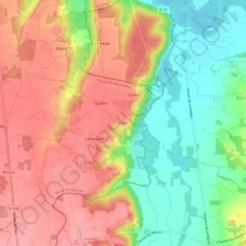 Carte topographique Faou, altitude, relief