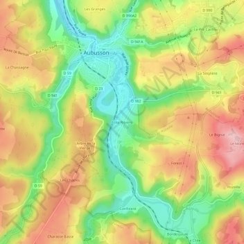 Carte topographique Côte Ribière, altitude, relief