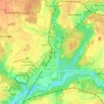 Carte topographique Borg, altitude, relief