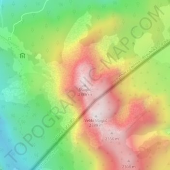 Carte topographique Maglić, altitude, relief