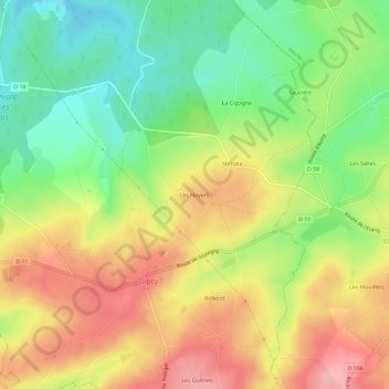 Carte topographique Les Noyers, altitude, relief