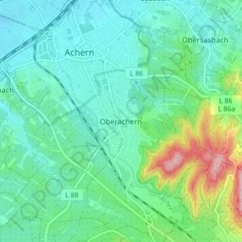 Carte topographique Oberachern, altitude, relief