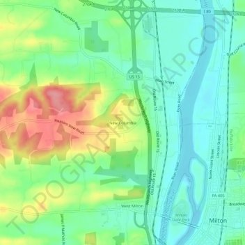 Carte topographique New Columbia, altitude, relief