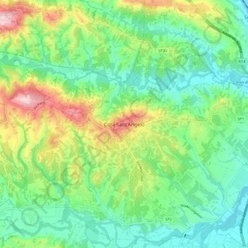 Carte topographique Città Sant'Angelo, altitude, relief