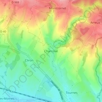 Carte topographique Charroué, altitude, relief
