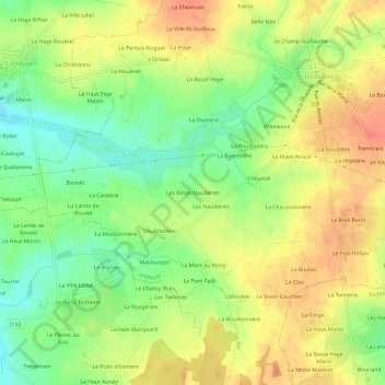 Carte topographique Les Basse Naudières, altitude, relief