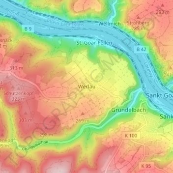Carte topographique Werlau, altitude, relief