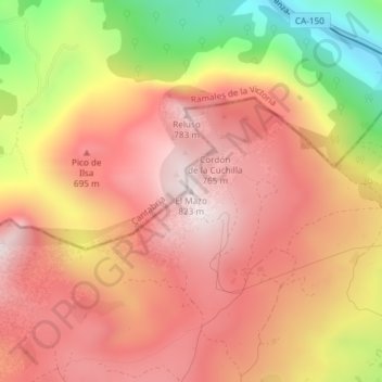 Carte topographique El Mazo, altitude, relief