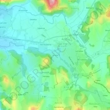 Carte topographique Urrutia, altitude, relief