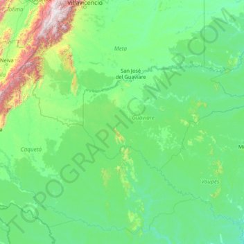 Carte topographique Guaviare, altitude, relief