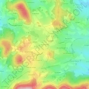 Carte topographique Les Champs, altitude, relief