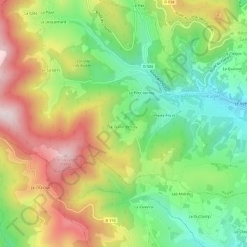 Carte topographique Le Grand Vernay, altitude, relief