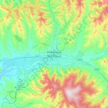 Carte topographique Oulan-Bator, altitude, relief